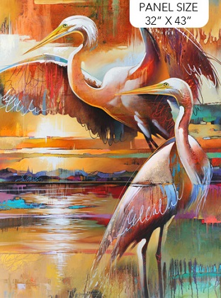 Northcott - Tranquil Tides - 32' Egret Panel, Ochre