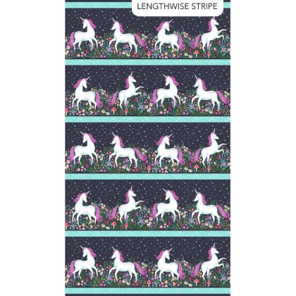 Northcott - Unicorn Dreams - Border Stripe, Charcoal