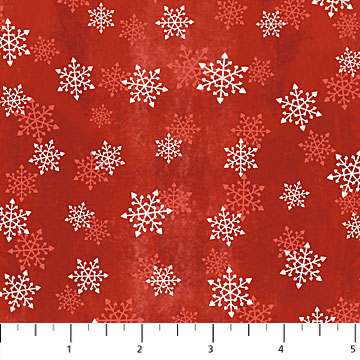 Northcott - Warmin'up Winter Flannel - Snowflakes, Red