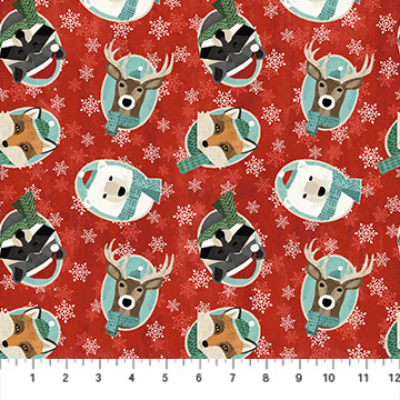 Northcott - Warmin'up Winter Flannel - Tossed Heads, Red