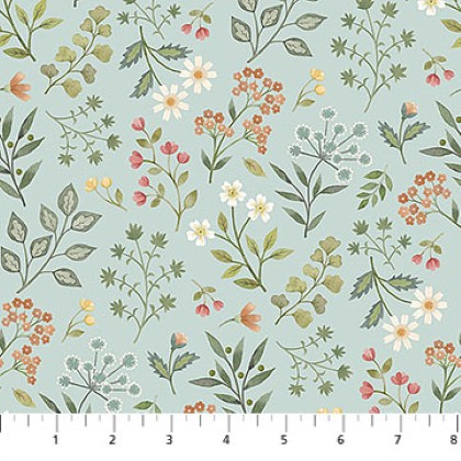 Northcott - Woodland Heart - Floral, Blue