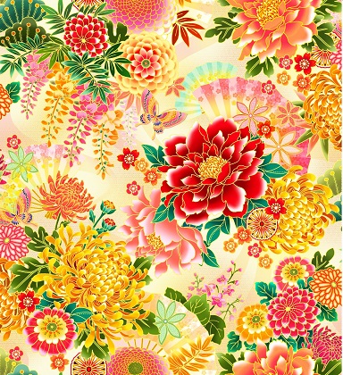 Oasis - Asian Garden II - Large Floral, Gold