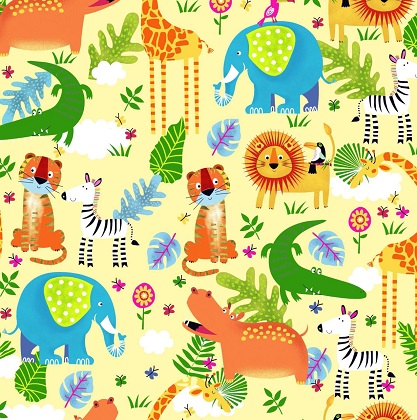 Oasis - Fun Flannel - Zoo Animals, Yellow