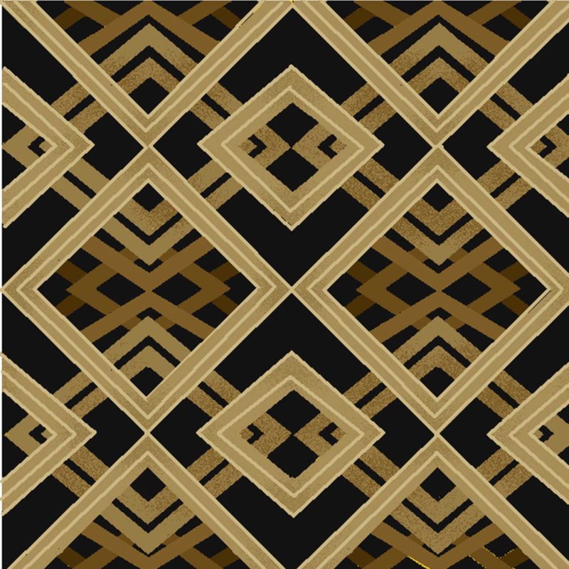 Oasis Fabrics - Romance - Gold Metallic Geo Diamond, Black