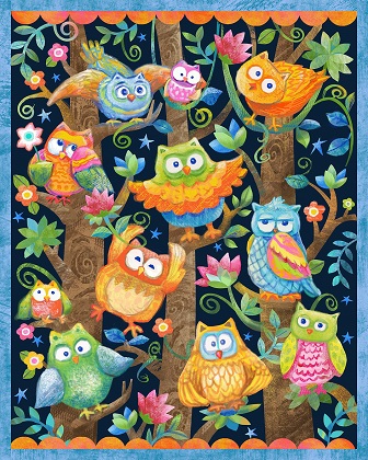 Oasis Fabrics - Wee Ones - 36' Owls and Jungle Party Panel, Navy