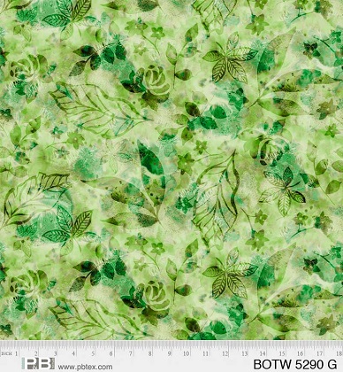 P & B Textiles - 108' Botanics - Layered Leaves, Green