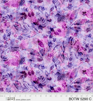 P & B Textiles - 108' Botanics - Layered Leaves, Lavender