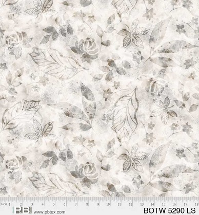 P & B Textiles - 108' Botanics - Layered Leaves, Light Silver