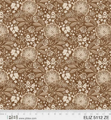 P & B Textiles - 108' Elizabeth - Large Floral, Brown Ecru
