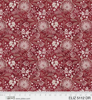 P & B Textiles - 108' Elizabeth - Large Floral, Dark Red