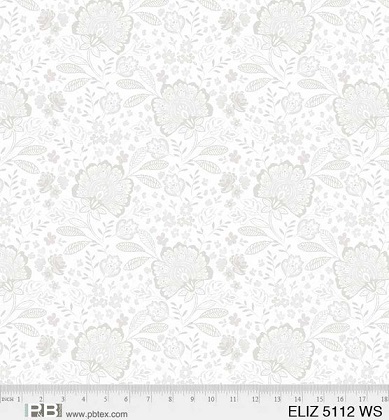 P & B Textiles - 108' Elizabeth - Large Floral, White Silver