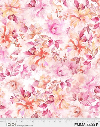 P & B Textiles - 108' Emma - Large Floral Design, Pink/Peach