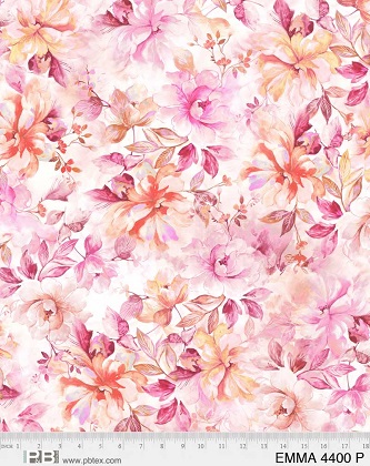 P & B Textiles - 108' Emma - Large Floral Design, Pink/Peach