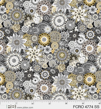 P & B Textiles - 108' Floral Crochet, Gray Gold