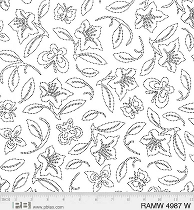 P & B Textiles - 108' Ramblings - Dotted Foliage, White on White