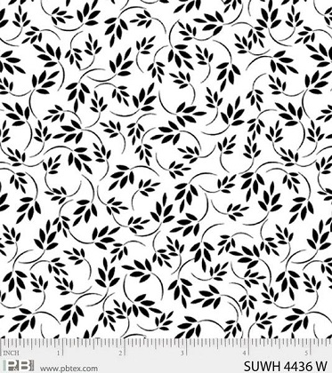 P & B Textiles - 108' Summertime Whites - Viney Leaf, White on White