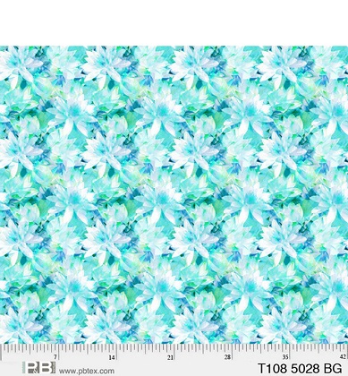 P & B Textiles - 108' Translucence - Layered Flowers, Teal