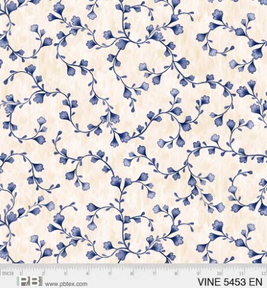 P & B Textiles - 108' Vineyard - Navy Vines, Ecru