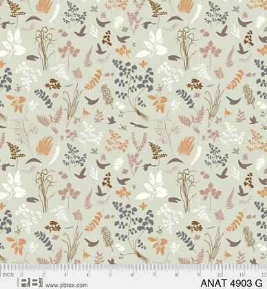 P & B Textiles - Au Naturel - Birds & Foliage, Green