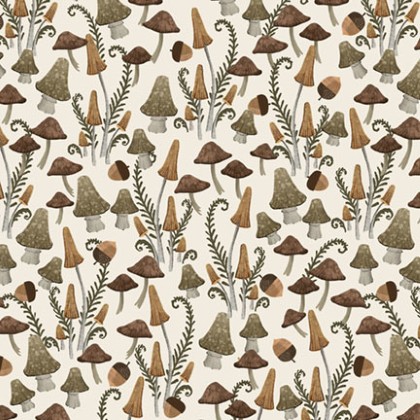 P & B Textiles - Autumn Homestead - Mini Mushrooms, Ecru