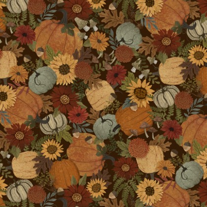 P & B Textiles - Autumn Homestead - Packed Pumpkins, Black/Multi