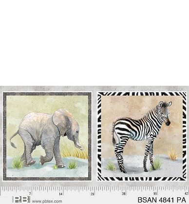P & B Textiles - Baby Safari Animals - 24' Pillow Panel, Gray