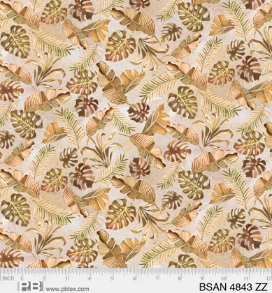 P & B Textiles - Baby Safari Animals - Jungle Leaves, Ecru