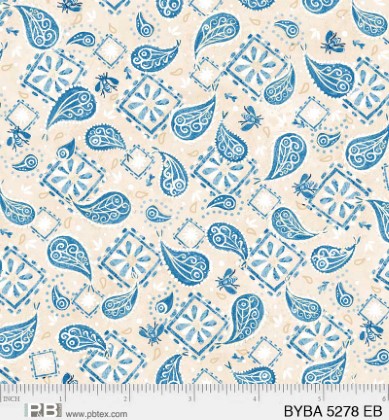 P & B Textiles - Barnyard Babies - Paisley Print, Ecru/Blue