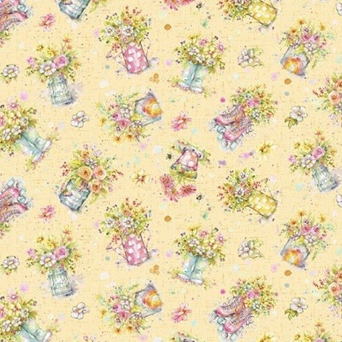 P & B Textiles - Boots & Blooms - Tossed Bouquets, Yellow
