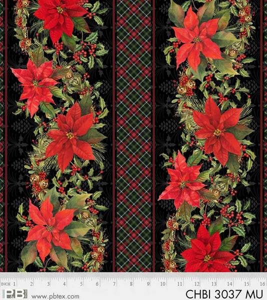 P & B Textiles - Christmas Bird Song - Border Stripe, Multi