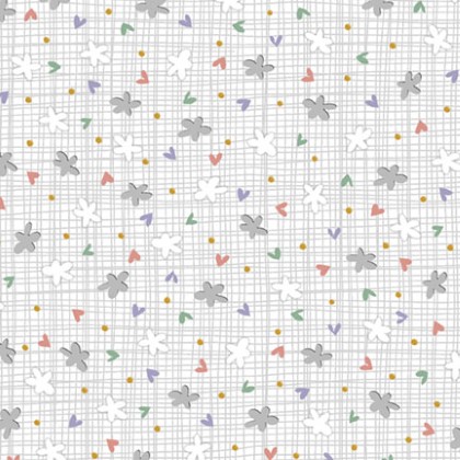 P & B Textiles - Dream Drifters - Tossed Ditzy on Grid, Light Silver