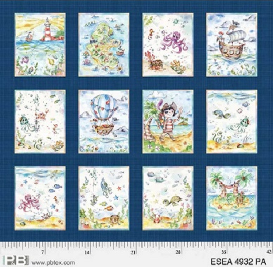 P & B Textiles - Enchanted Seas - 29' Block Panel, Multi