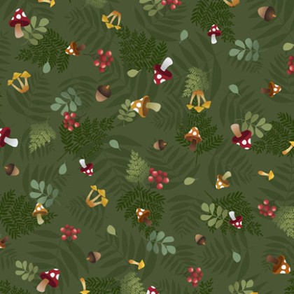 P & B Textiles - Fablewood - Mushroom Toss, Green