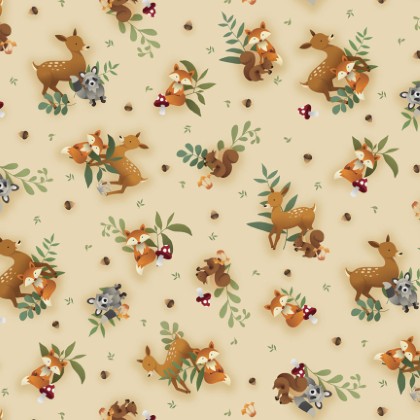 P & B Textiles - Fablewood - Tossed Creatures, Neutral