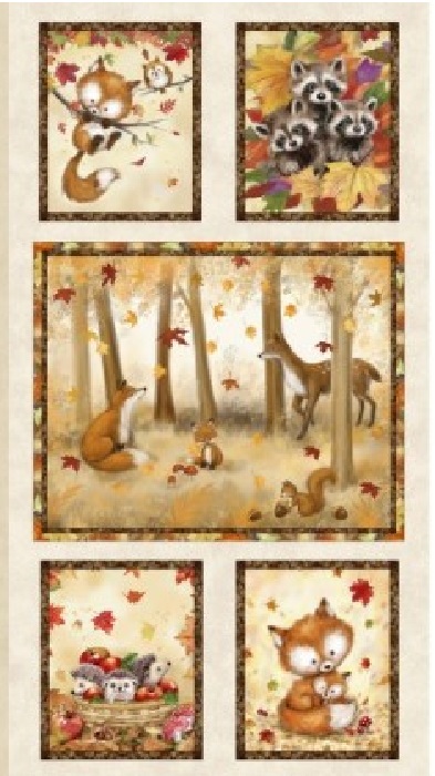 P & B Textiles - Fall Friends - 24' x 43' Forest Friends Blocks Panel, Multi