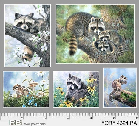 P & B Textiles - Forest Friends - 36' X 42' Raccoon and Chipmonk Panel