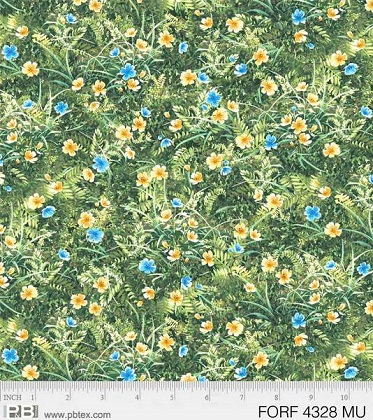 P & B Textiles - Forest Friends - Field of Flowers, Green