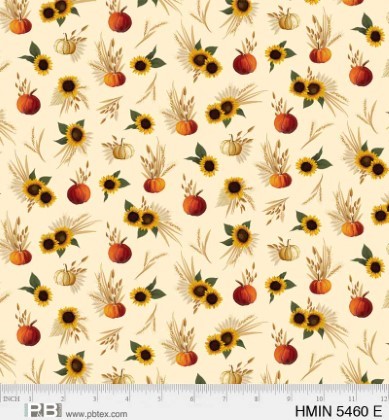 P & B Textiles - Harvest Minis - Sunflowers & Pumpkins, Ecru
