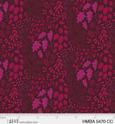 P & B Textiles - Harvest Minis - Tonal Leaves, Cranberry