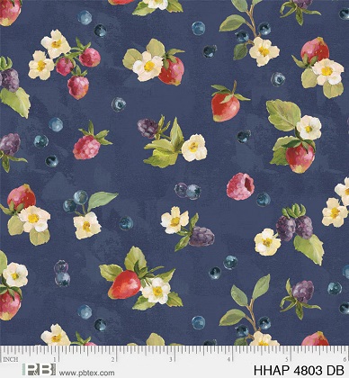 P & B Textiles - Homemade Happiness - Berries & Blossoms, Dark Blue