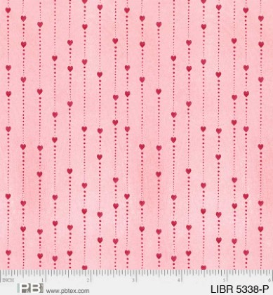 P & B Textiles - Love Birds - Red Falling Hearts, Pink