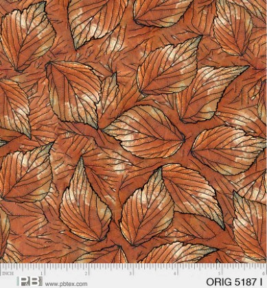 P & B Textiles - Origins - Allover Leaves, Burnt Orange