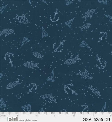 P & B Textiles - Set Sail - Tonal Nautical Items, Dark Blue