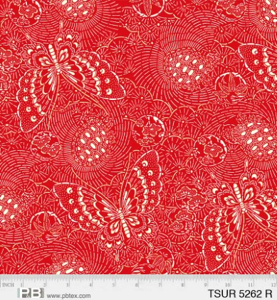 P & B Textiles - Tsuru - Butterfly Linework, Red