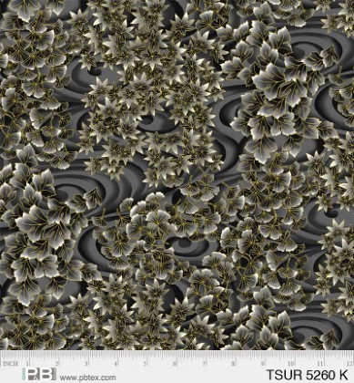 P & B Textiles - Tsuru - Swirling Leaves, Black