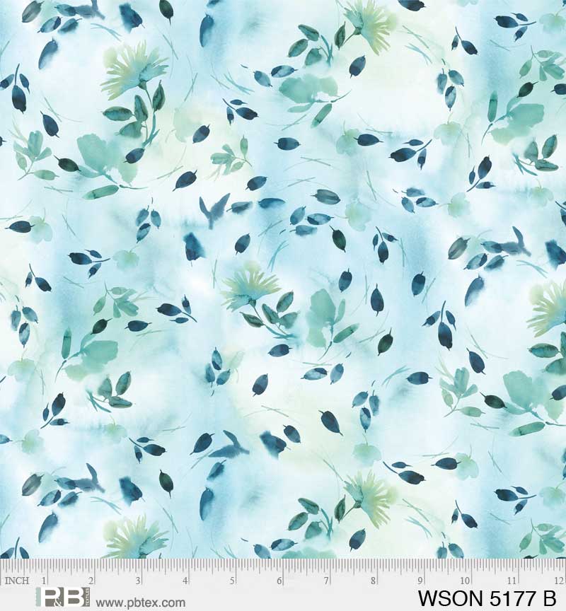 P & B Textiles - Whisper Song - Swirling Leaves, Blue