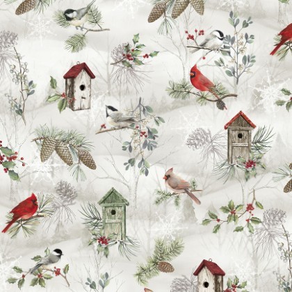 P & B Textiles - Winter Song - Layered Scenic w/Birdhouses, Multi