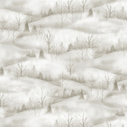 P & B Textiles - Winter Song - Tonal Scenic, Light Silver