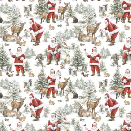 P & B Textiles - Woodland Whispers - Santa's Woodland Allover, White