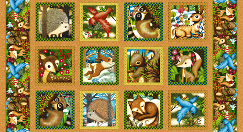 Paintbrush Studio - Woodland Friends - 7' Squares 24' Panel, Gold